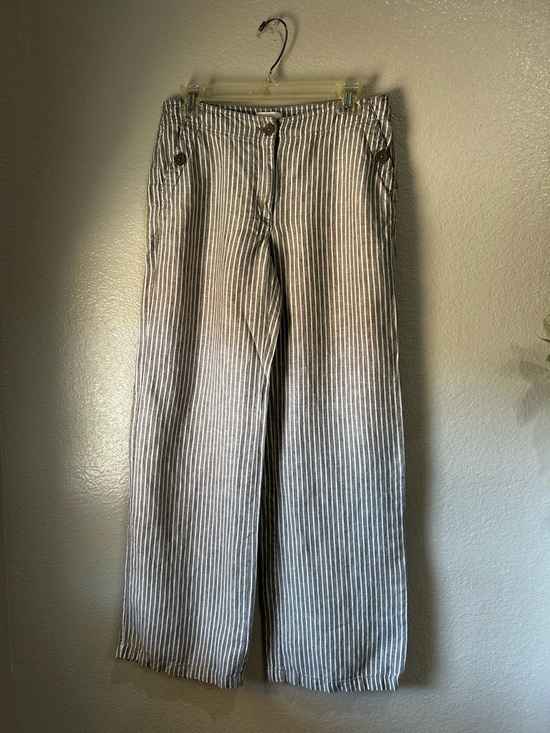 Chico's Other - Chico's Womens Striped Linen-Blend Wide-Leg Pants in Tan White Lightweight Sz 00